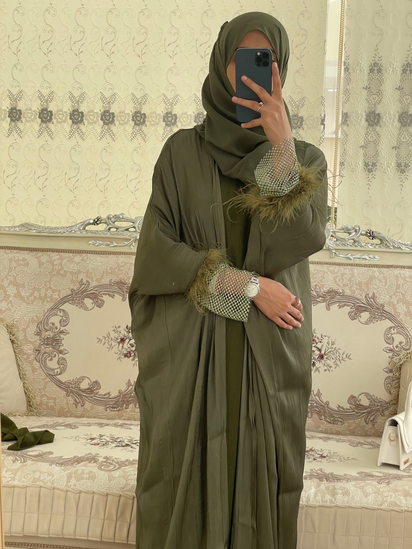 Olive Luxury Kaftan with Inner