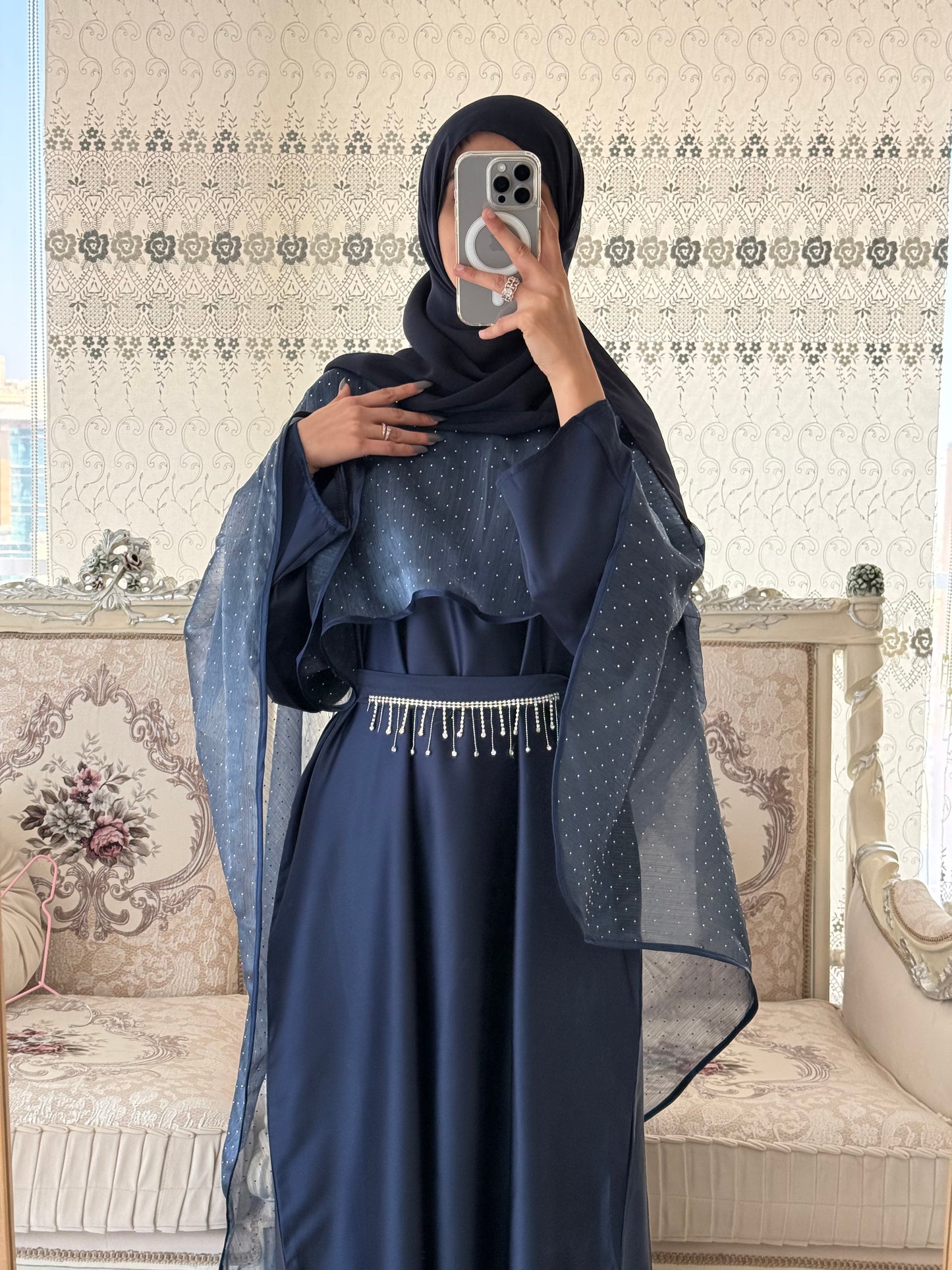 Contest Blue Organza Cape Abaya