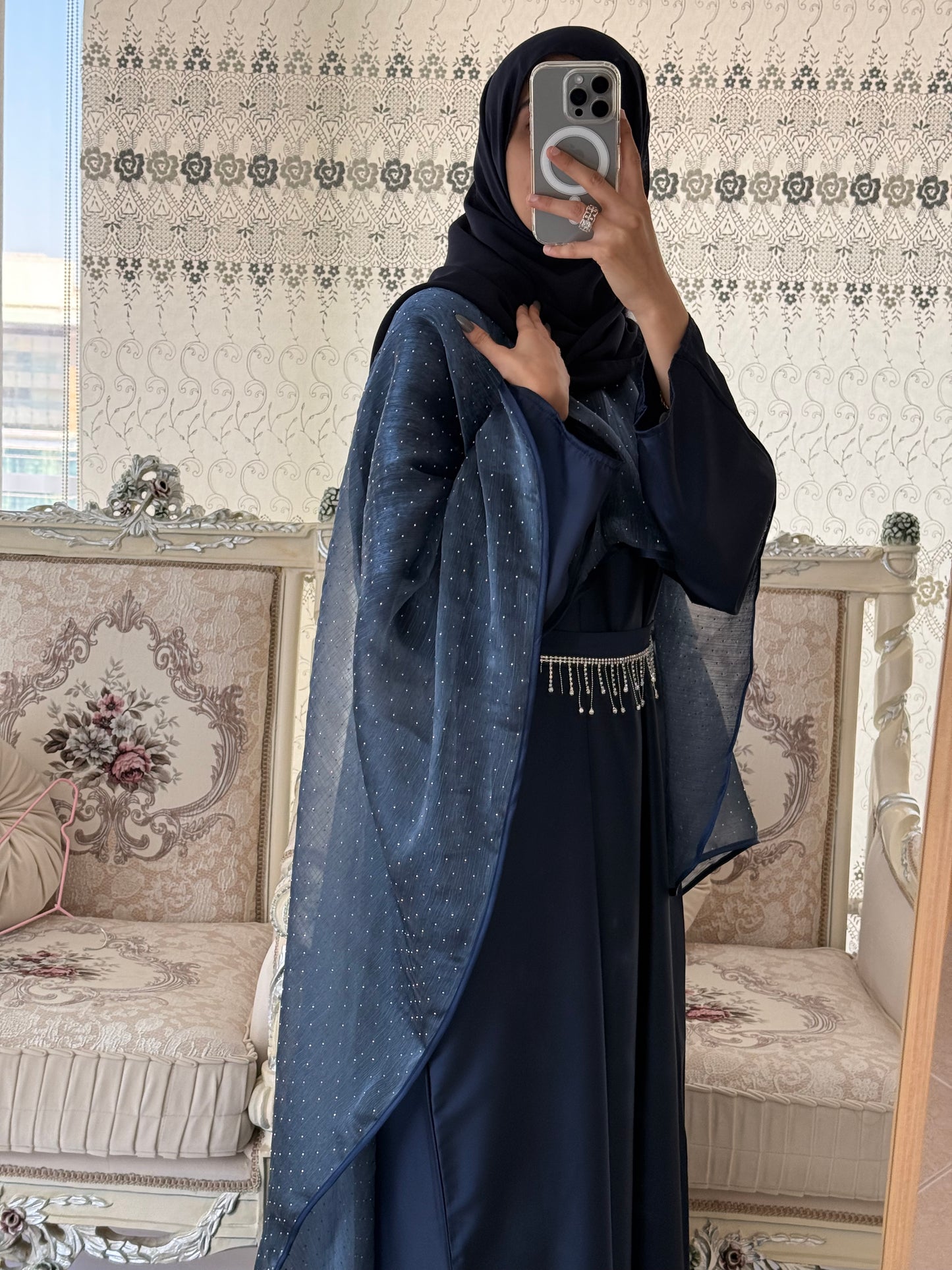 Contest Blue Organza Cape Abaya