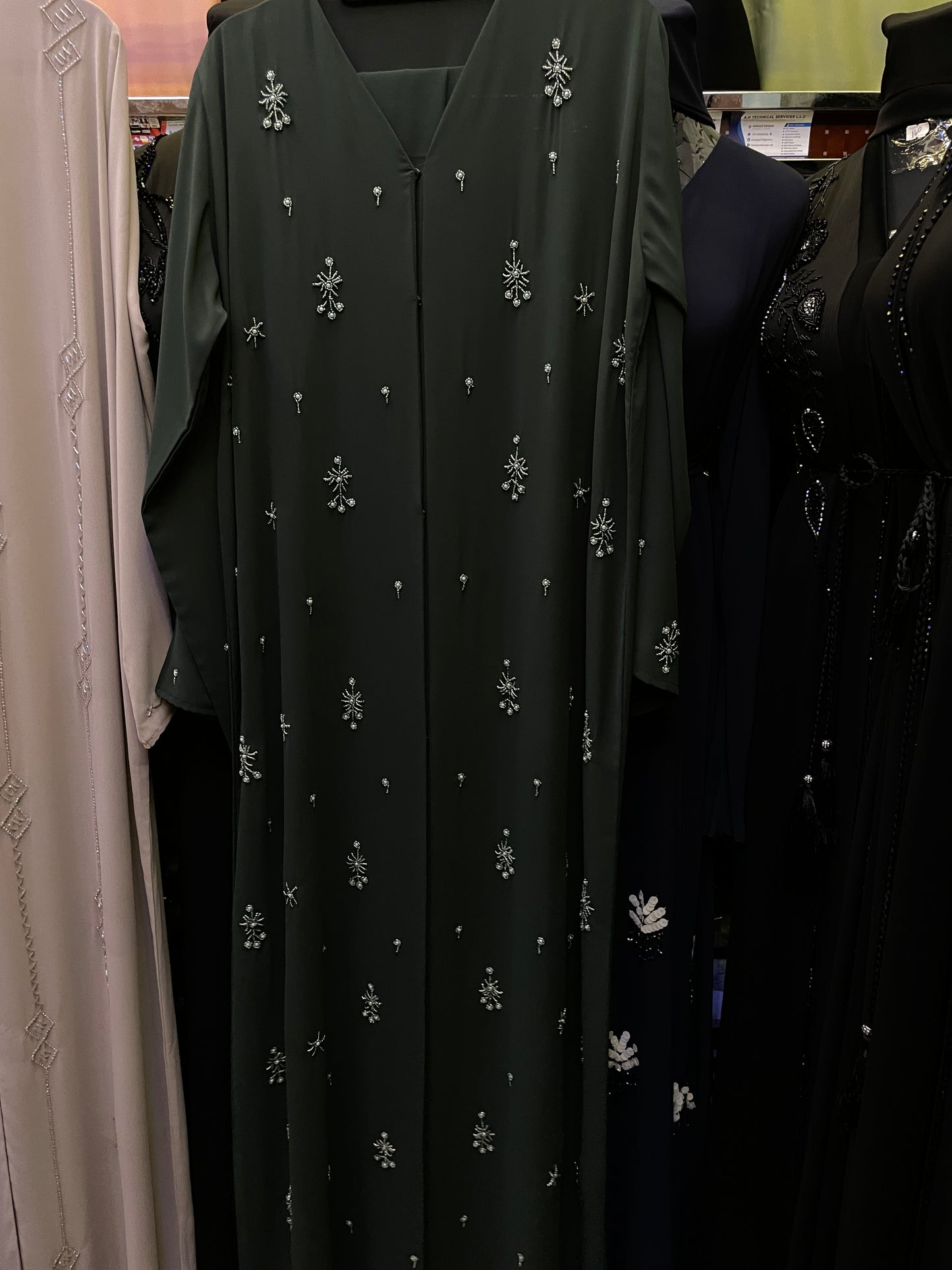 Dark Green Double Chiffon Abaya