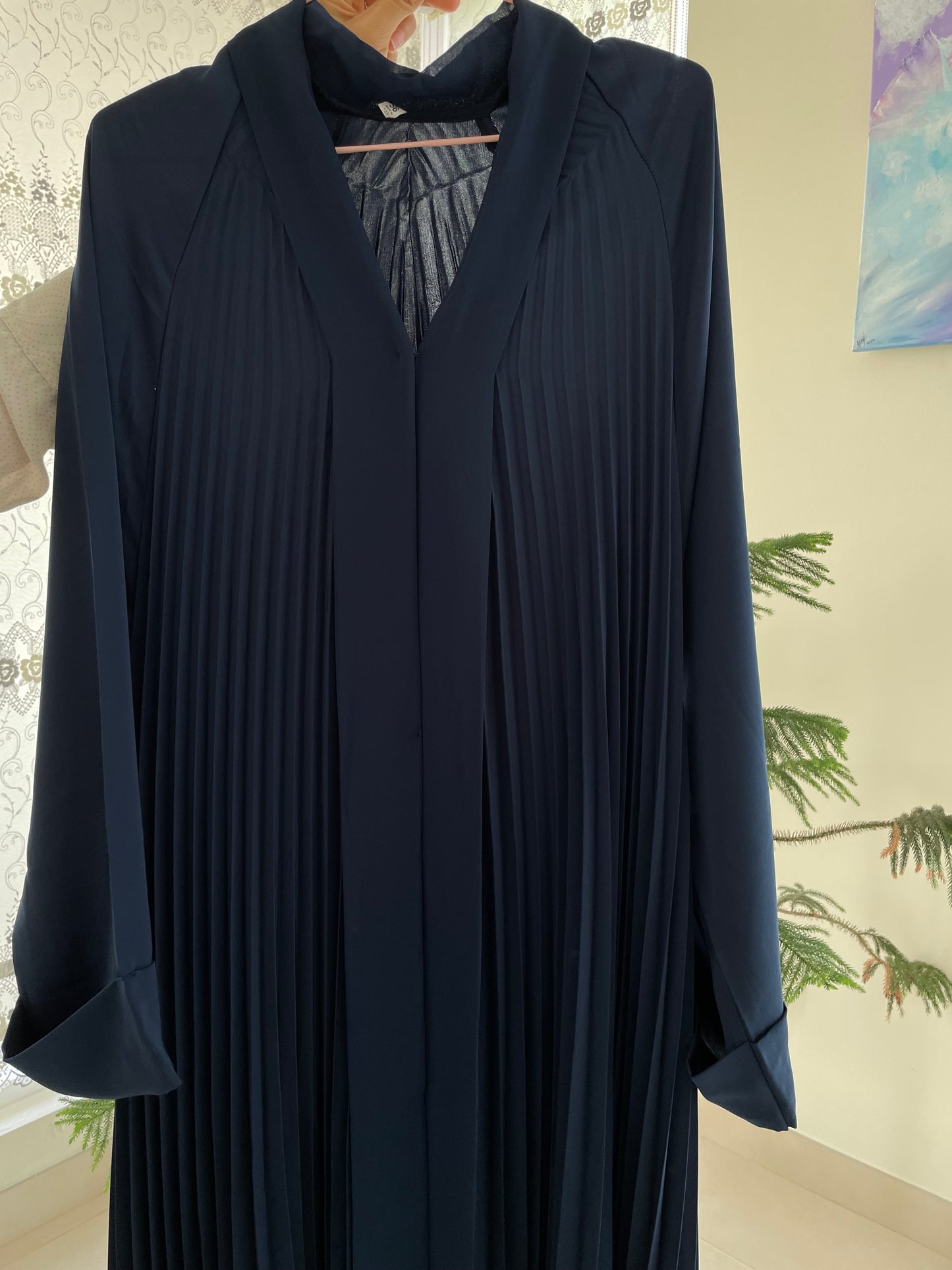 Luxury Blue Pleated Abaya