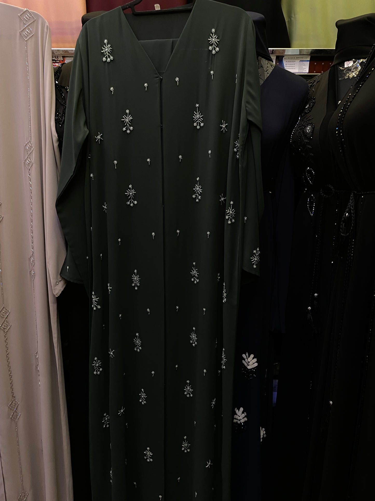 Dark Green Double Chiffon Abaya