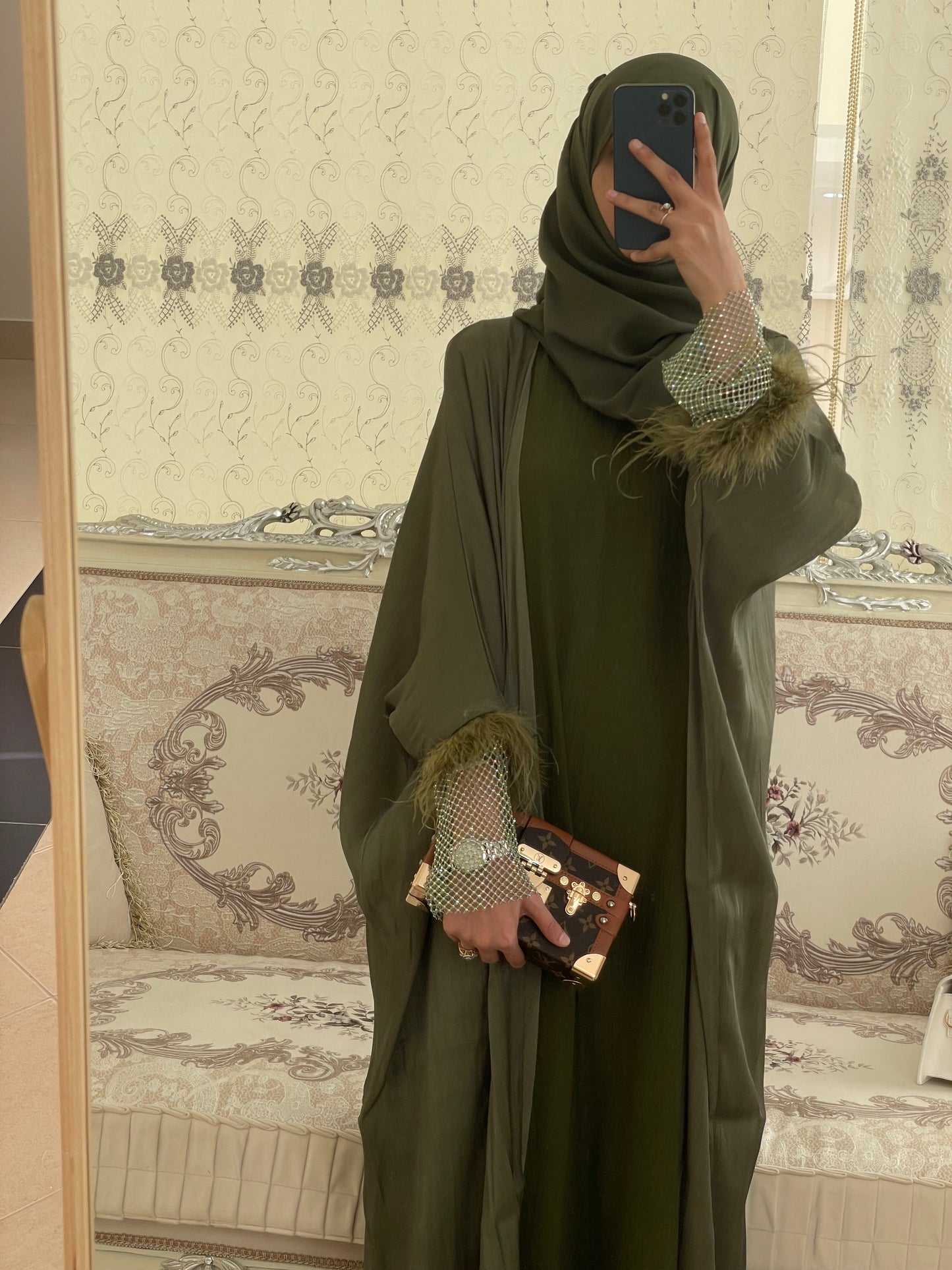 Olive Luxury Kaftan with Inner