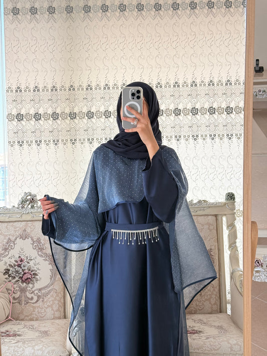 Contest Blue Organza Cape Abaya