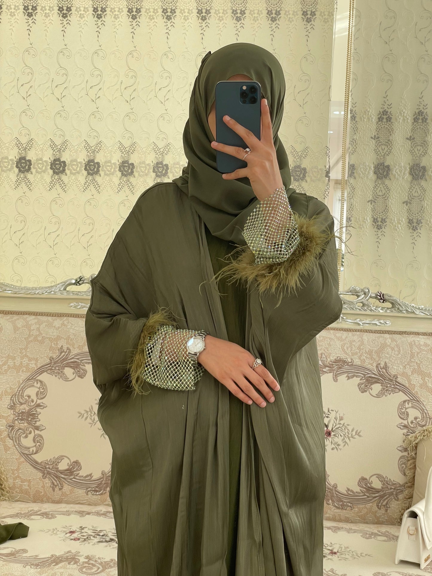 Olive Luxury Kaftan with Inner