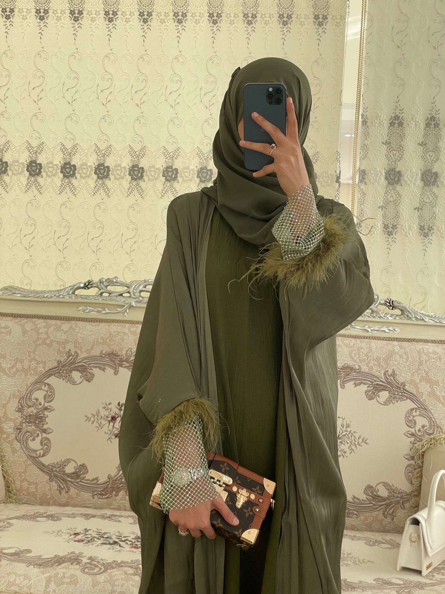 Olive Luxury Kaftan with Inner