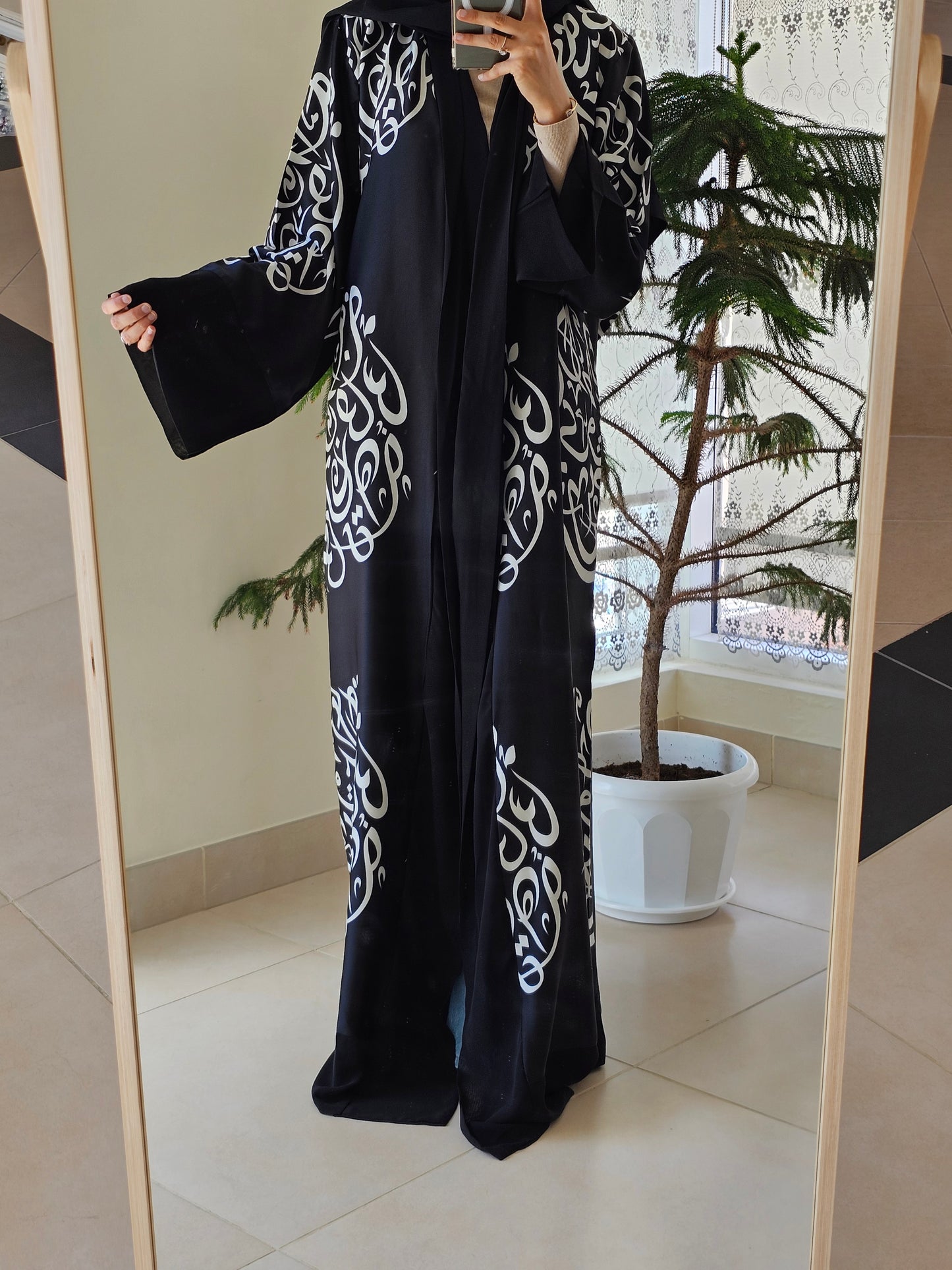 Arabic Font Silk Satin Kimono