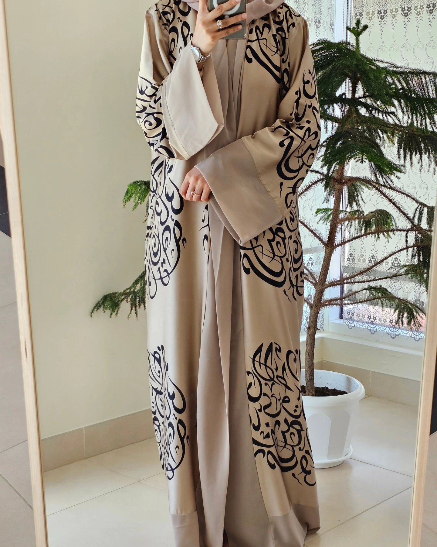 Arabic Font Silk Satin Kimono