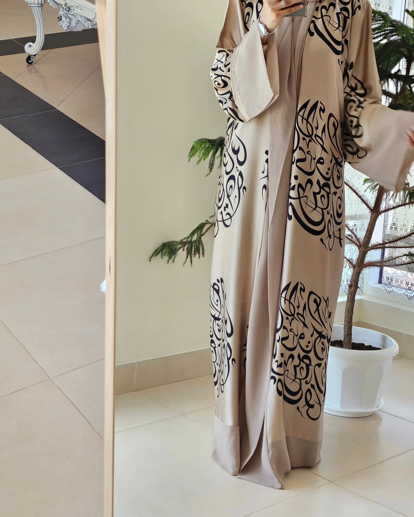 Arabic Font Silk Satin Kimono