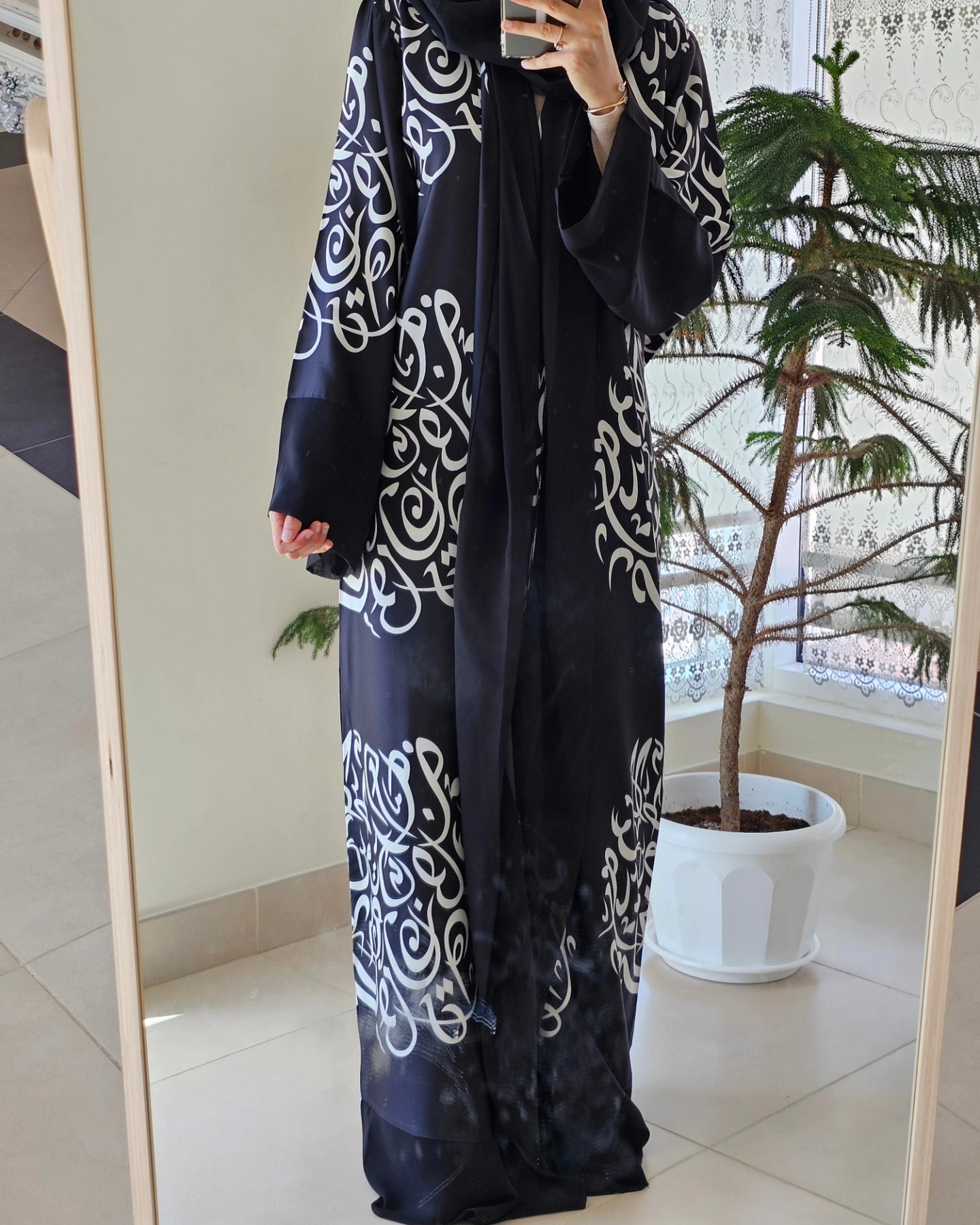 Arabic Font Silk Satin Kimono