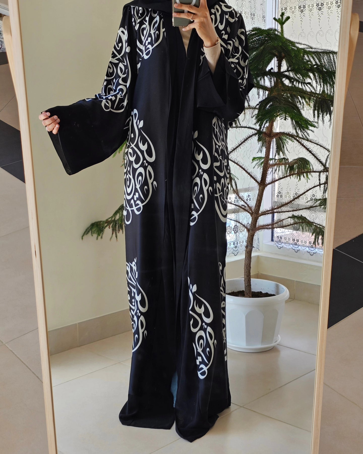 Arabic Font Silk Satin Kimono