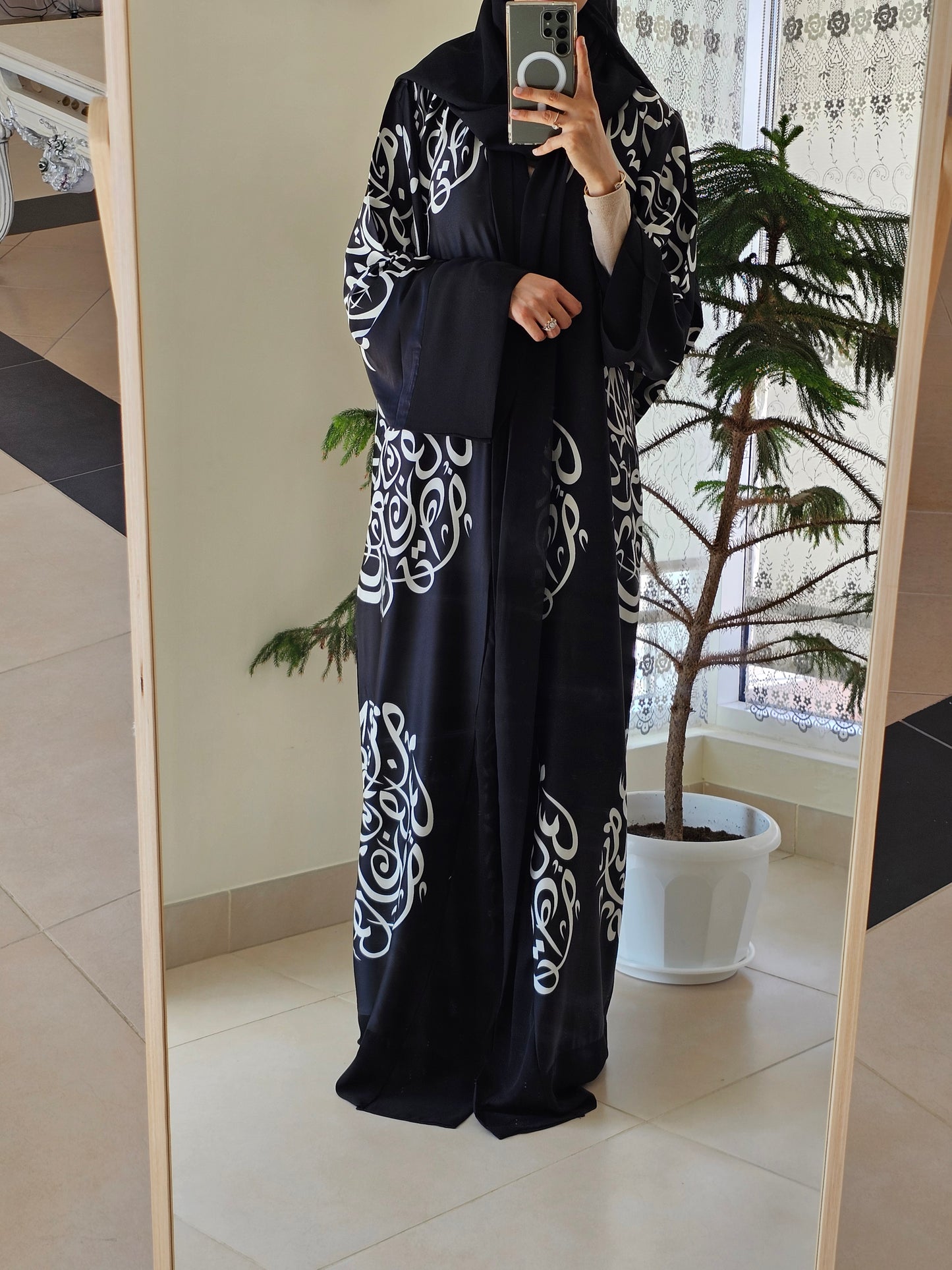 Arabic Font Silk Satin Kimono